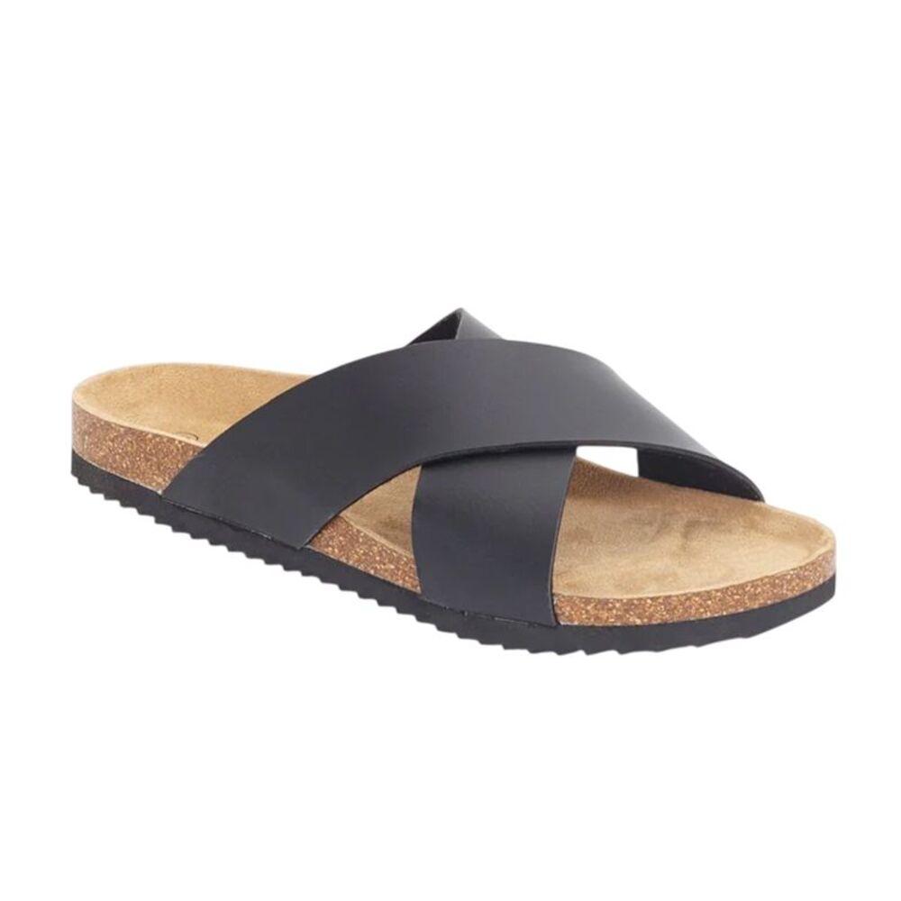 Brave Soul Womens/Ladies Cork Cross Strap Sandals / Black